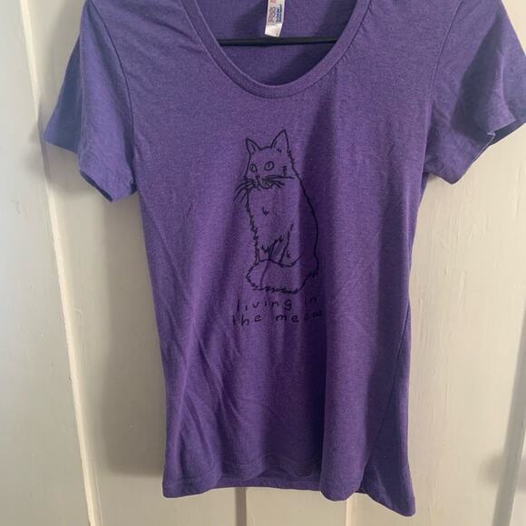 Cat crazy cat lady shirt tee shirt purple v-neck American Apparel Sz L - Picture 6 of 8
